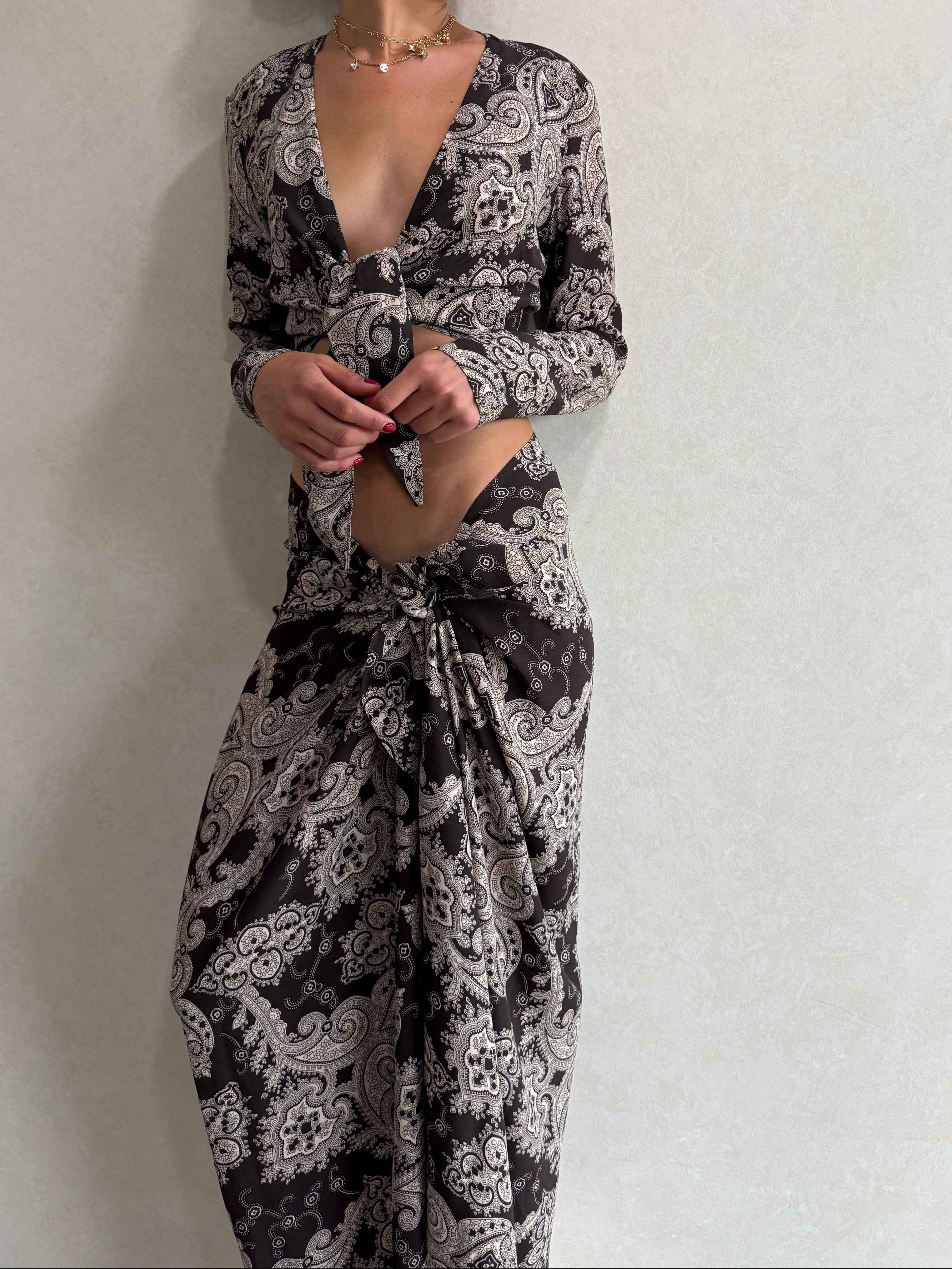 Black and Cream Stripe Tie Top