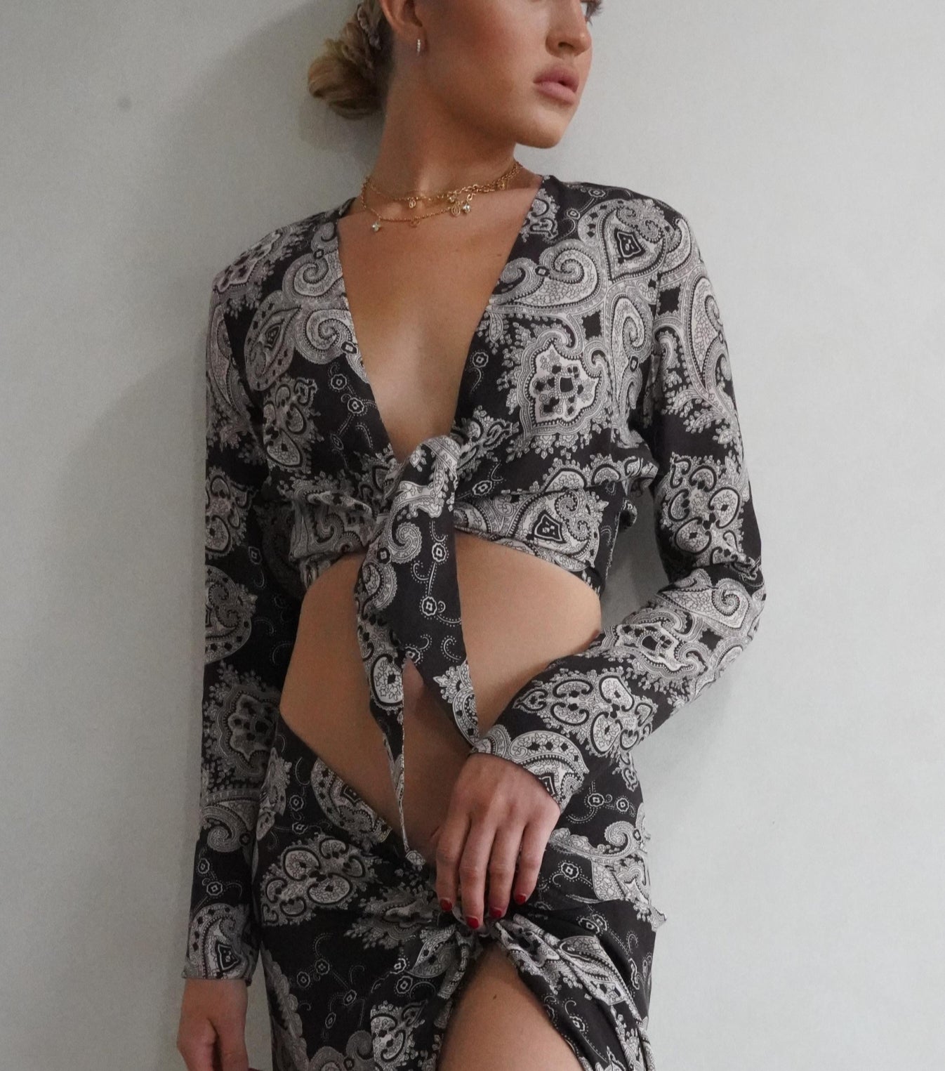 Black and Cream Stripe Tie Top